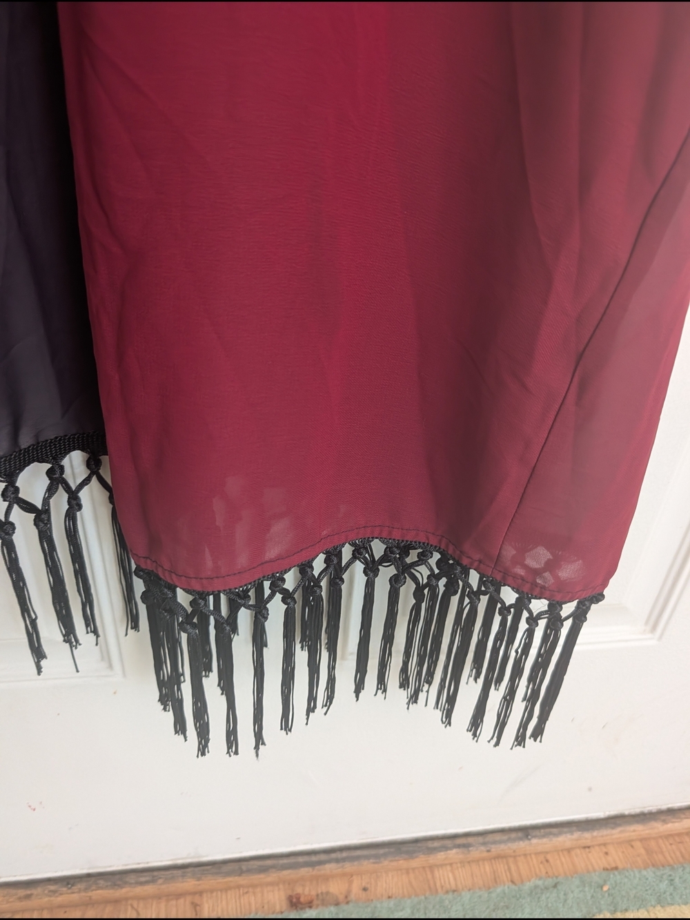 Midnight Hour Black to Burgundy Ombre Fringe Kimono Coverup - Picture 5 of 6